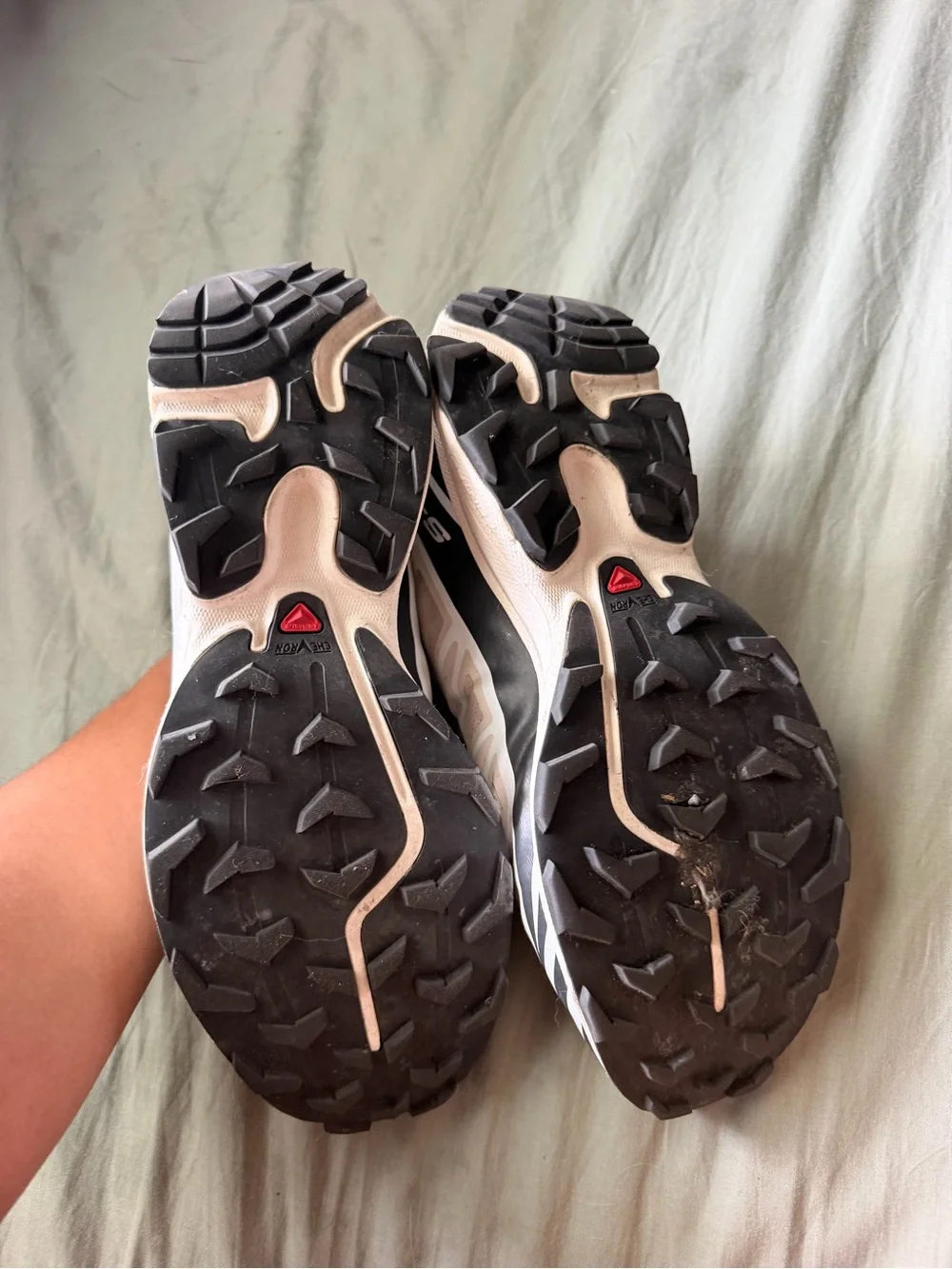 Salomon Beige Athletic Trail Shoes with Blue & Yellow Accents
